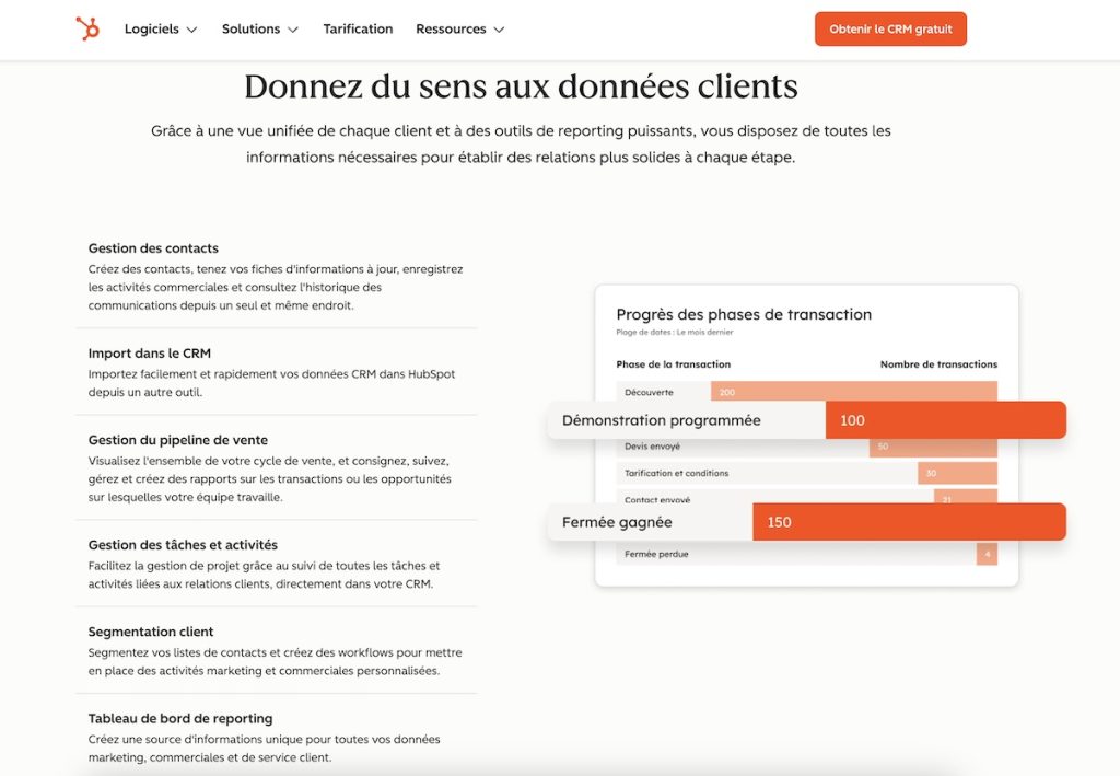 HubSpot CRM et ses fonctionnalités