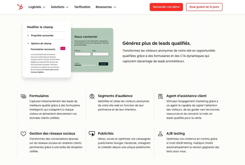Les fonctionnalités de HubSpot Marketing Hub pour générer plus de leads qualifiés
