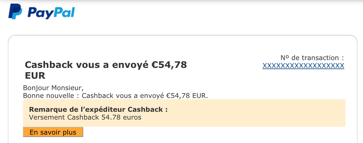 Exemple paiement reçu en cashback